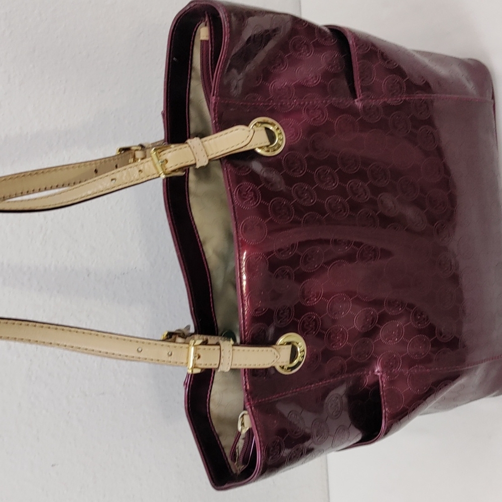 Michael Kors Jet Set East West Signature Bordeaux Patent Leather Metallic Tote - Picture 7 of 17